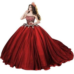 Elegant Red Strapless Prom Gown
